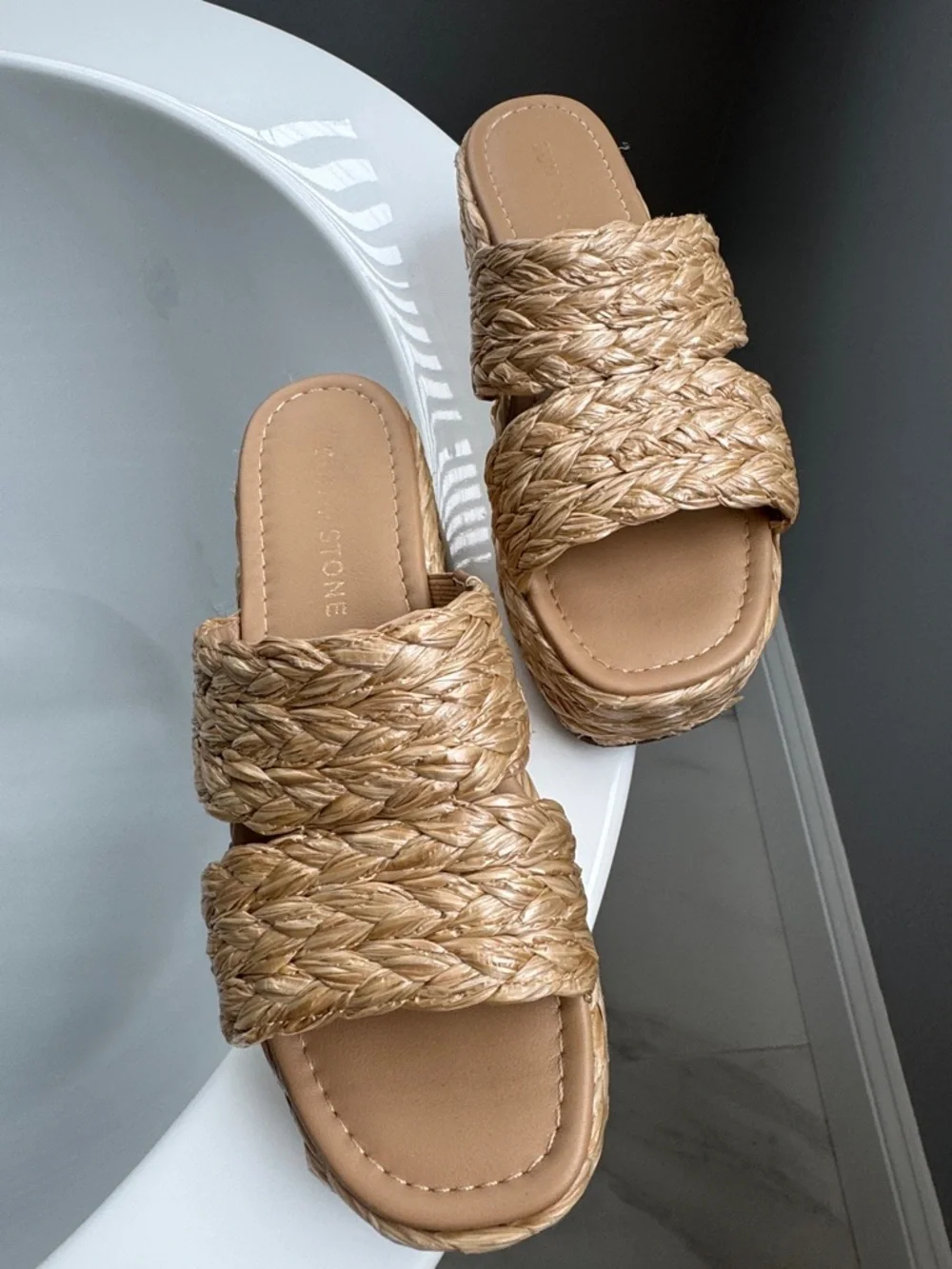 Sun + Stone Tan Braided Platform Slide Sandals - Picture 2 of 3